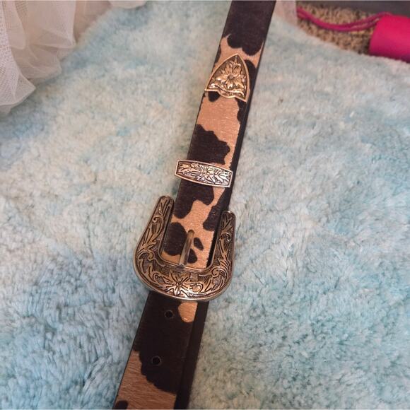 Cow Print Belt with Silver Buckle - Picture 2 of 6